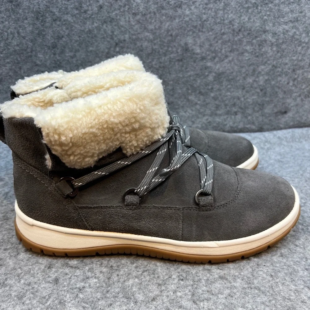 UGG Lakesider Heritage Lace Charcoal Gray Suede Shearling Boots Womens Size 10